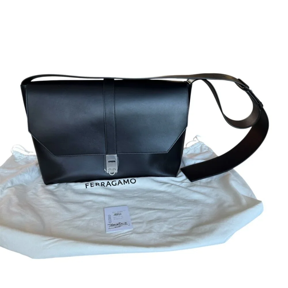 Salvatore Ferragamo Raffael‎ Black Leather Large Shoulder Bag